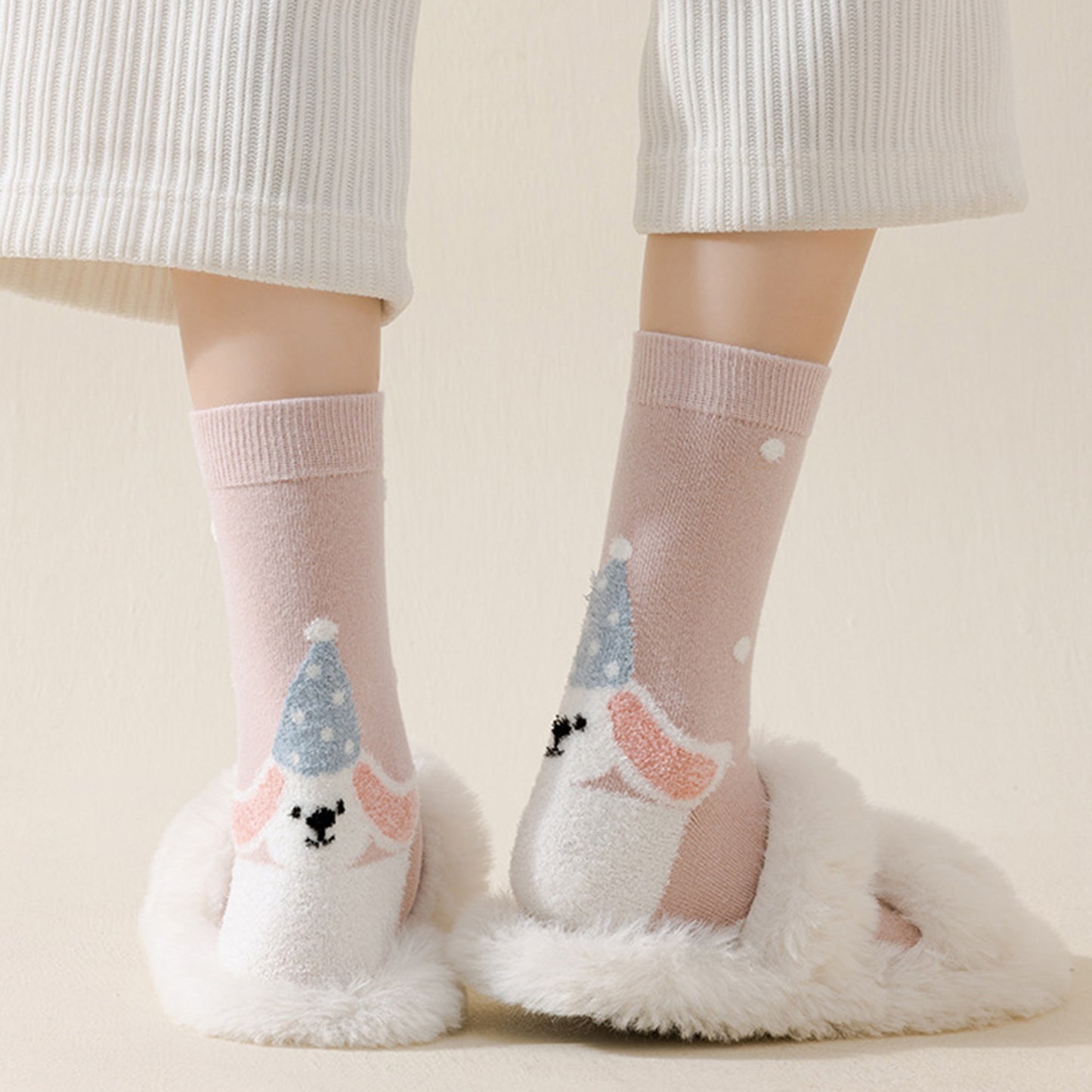 Womens Pure Cotton Crew Socks 6 Pairs Soft Breathable Cute Cartoon Design