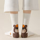 Womens Pure Cotton Crew Socks 6 Pairs Soft Breathable Cute Cartoon Design