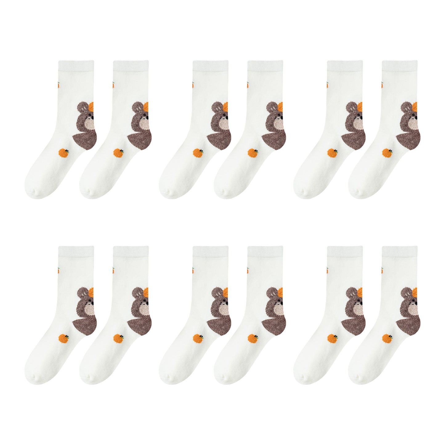 Womens Pure Cotton Crew Socks 6 Pairs Soft Breathable Cute Cartoon Design