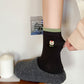 Womens Comfortable Cotton Crew Socks 6 Pairs Soft Embroidered Bear Design