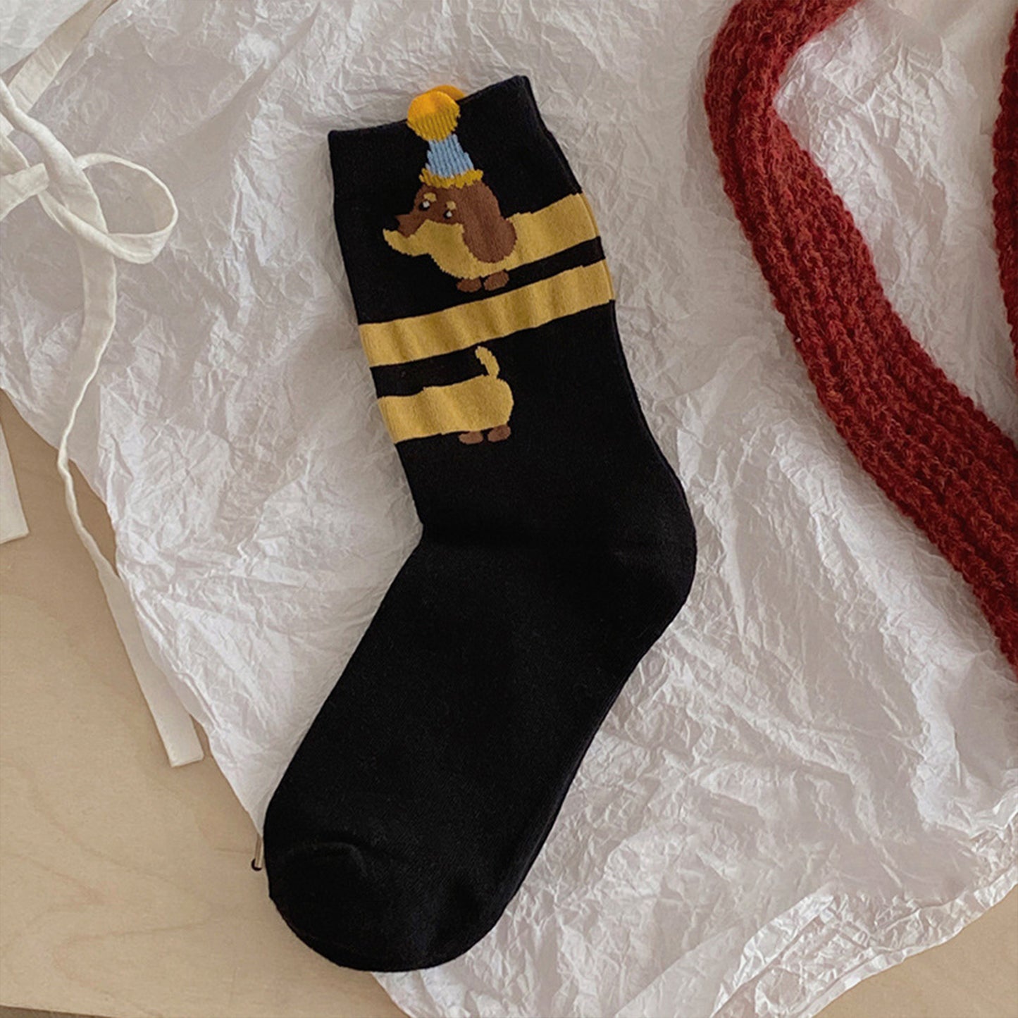 Womens Cotton Crew Socks 6 Pairs Soft Breathable Cute Dog Pattern Everyday Wear