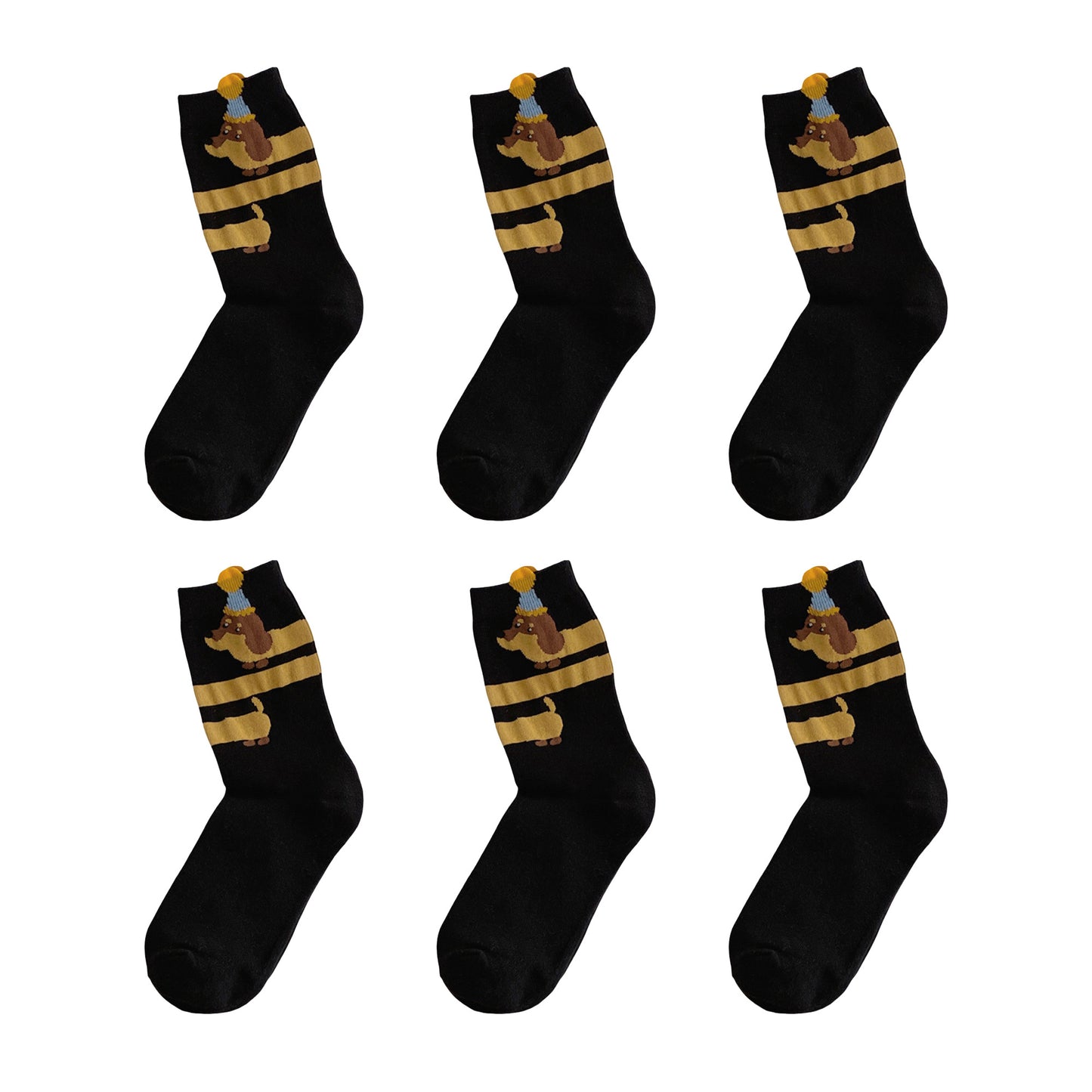 Womens Cotton Crew Socks 6 Pairs Soft Breathable Cute Dog Pattern Everyday Wear