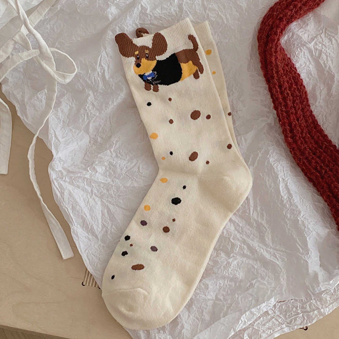 Womens Cotton Crew Socks 6 Pairs Soft Breathable Cute Dog Pattern Everyday Wear