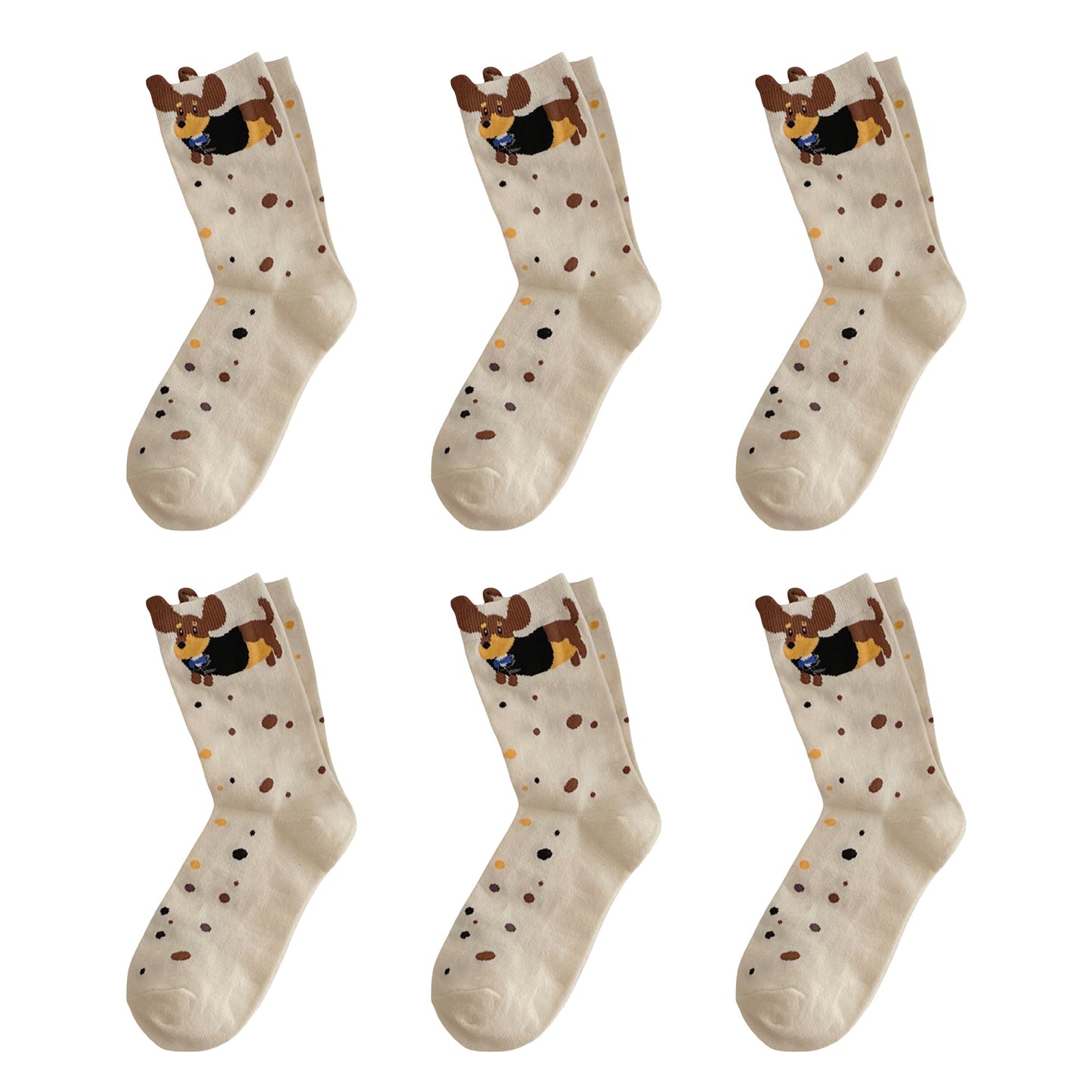 Womens Cotton Crew Socks 6 Pairs Soft Breathable Cute Dog Pattern Everyday Wear