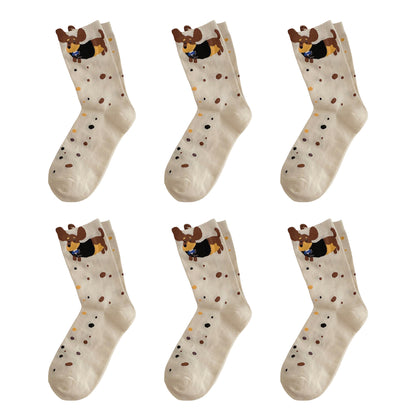 Womens Cotton Crew Socks 6 Pairs Soft Breathable Cute Dog Pattern Everyday Wear