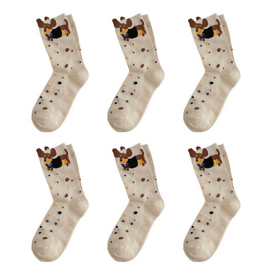 Womens Cotton Crew Socks 6 Pairs Soft Breathable Cute Dog Pattern Everyday Wear
