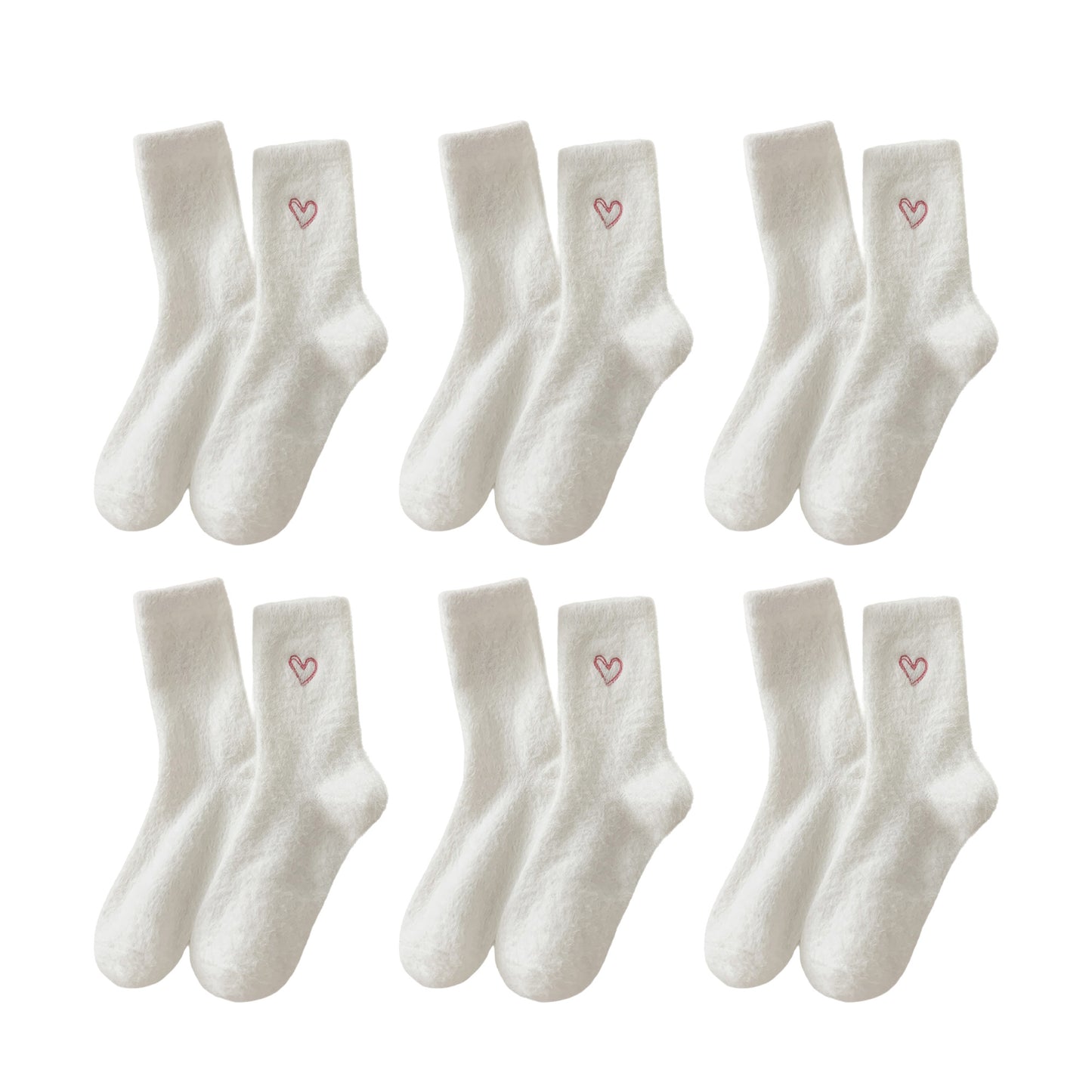 Womens Warm Crew Socks 6 Pairs Soft Thermal Valentine Comfort Cozy Winter Wear