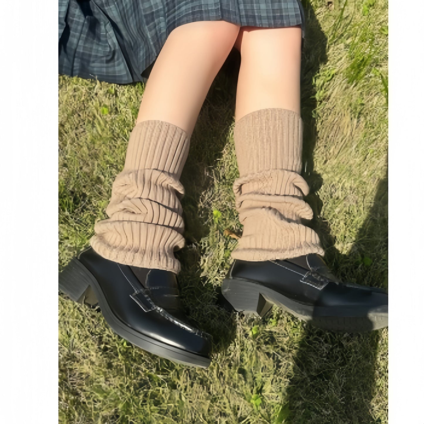 Ribbed Knit Slouch Leg Warmers with Soft Stretch Texture and Pull On Design for Layered Styling 16in