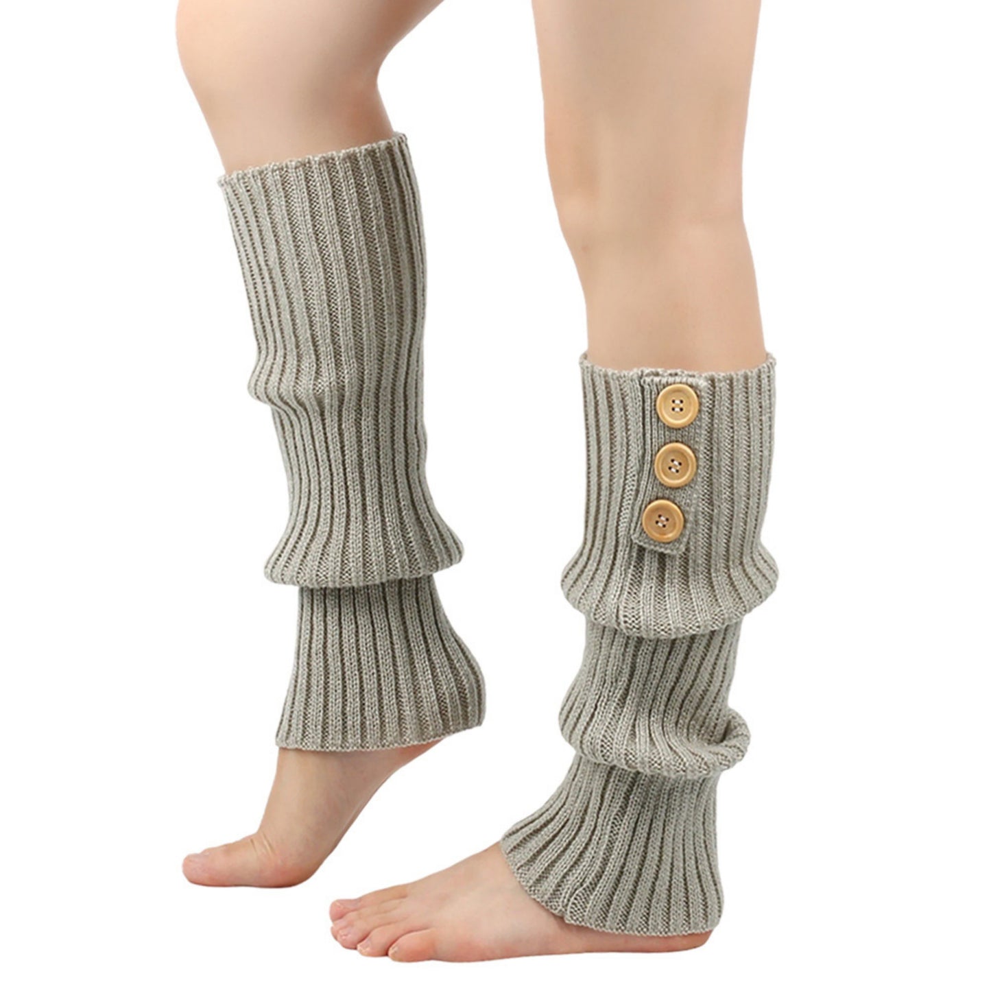 Knit Leg Warmers with Decorative Button Detail Ribbed Texture Soft Stretch Fabric and Slouchy Fit