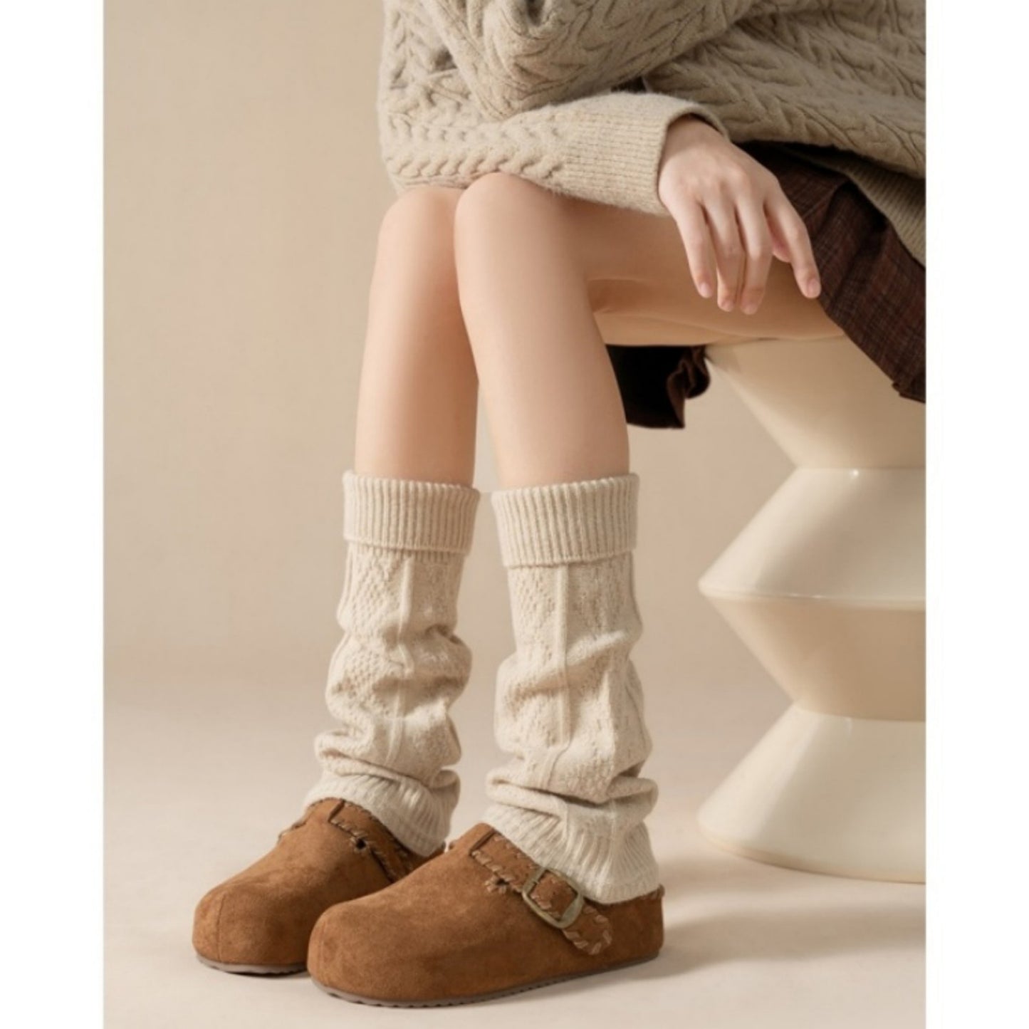 Knit Leg Warmers with Textured Cable Pattern Soft Stretch Fabric and Slouchy Layered Fit