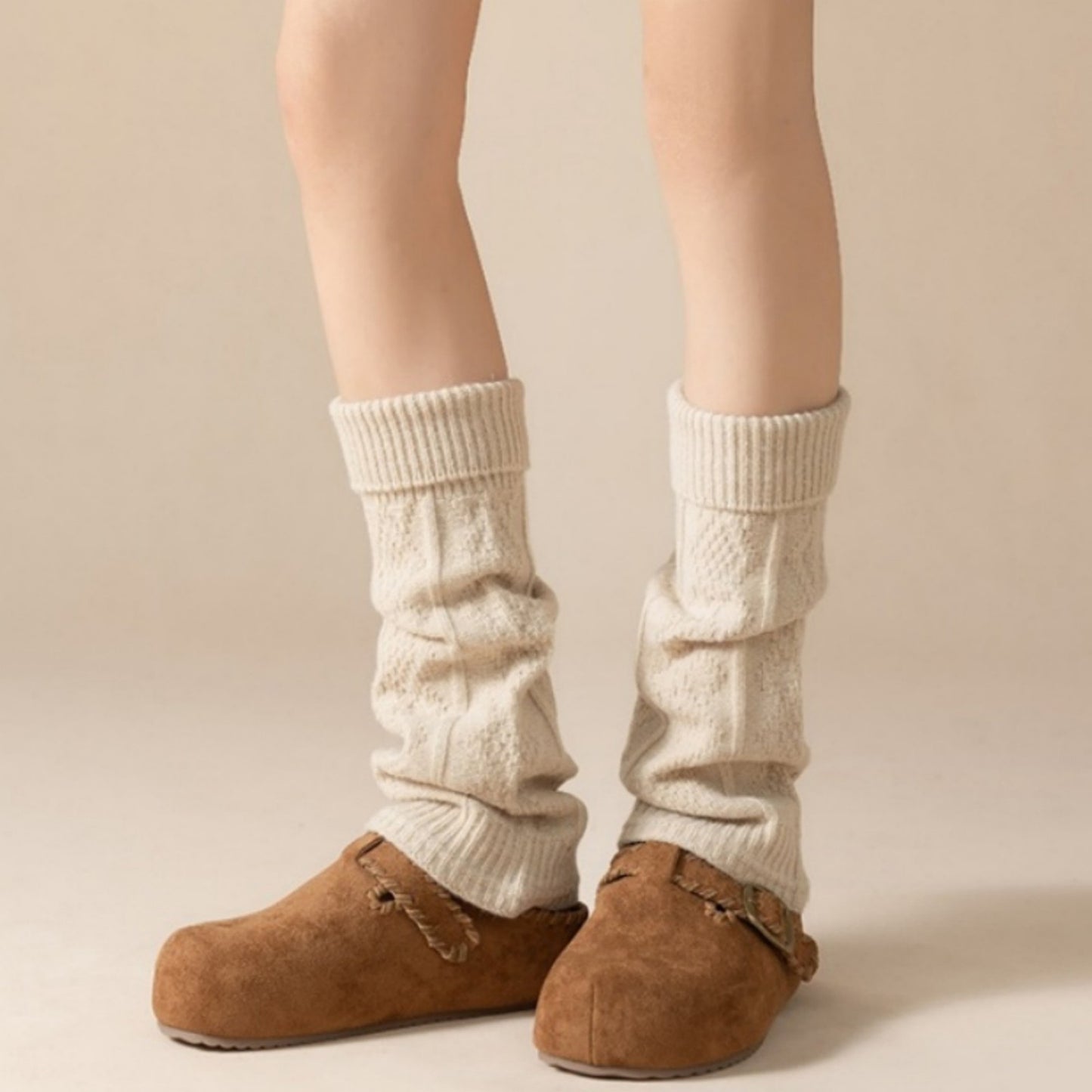 Knit Leg Warmers with Textured Cable Pattern Soft Stretch Fabric and Slouchy Layered Fit