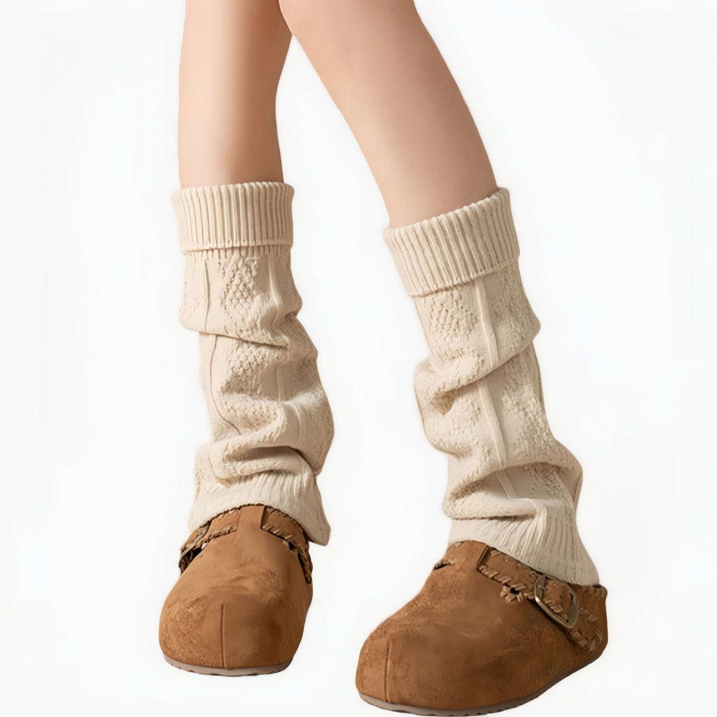 Knit Leg Warmers with Textured Cable Pattern Soft Stretch Fabric and Slouchy Layered Fit