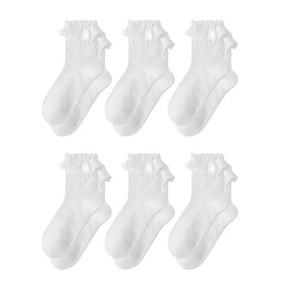 6-Piece Ruffle Trim Ankle Socks with Soft Stretch Fabric Breathable Lightweight Textured Knit