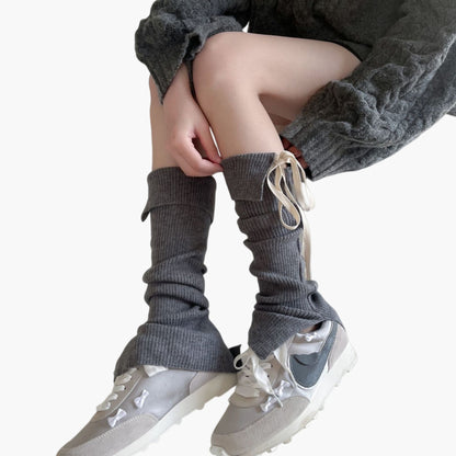 Knit Leg Warmers with Adjustable Ribbon Tie Detail Soft Stretch Texture and Slouchy Layering Fit