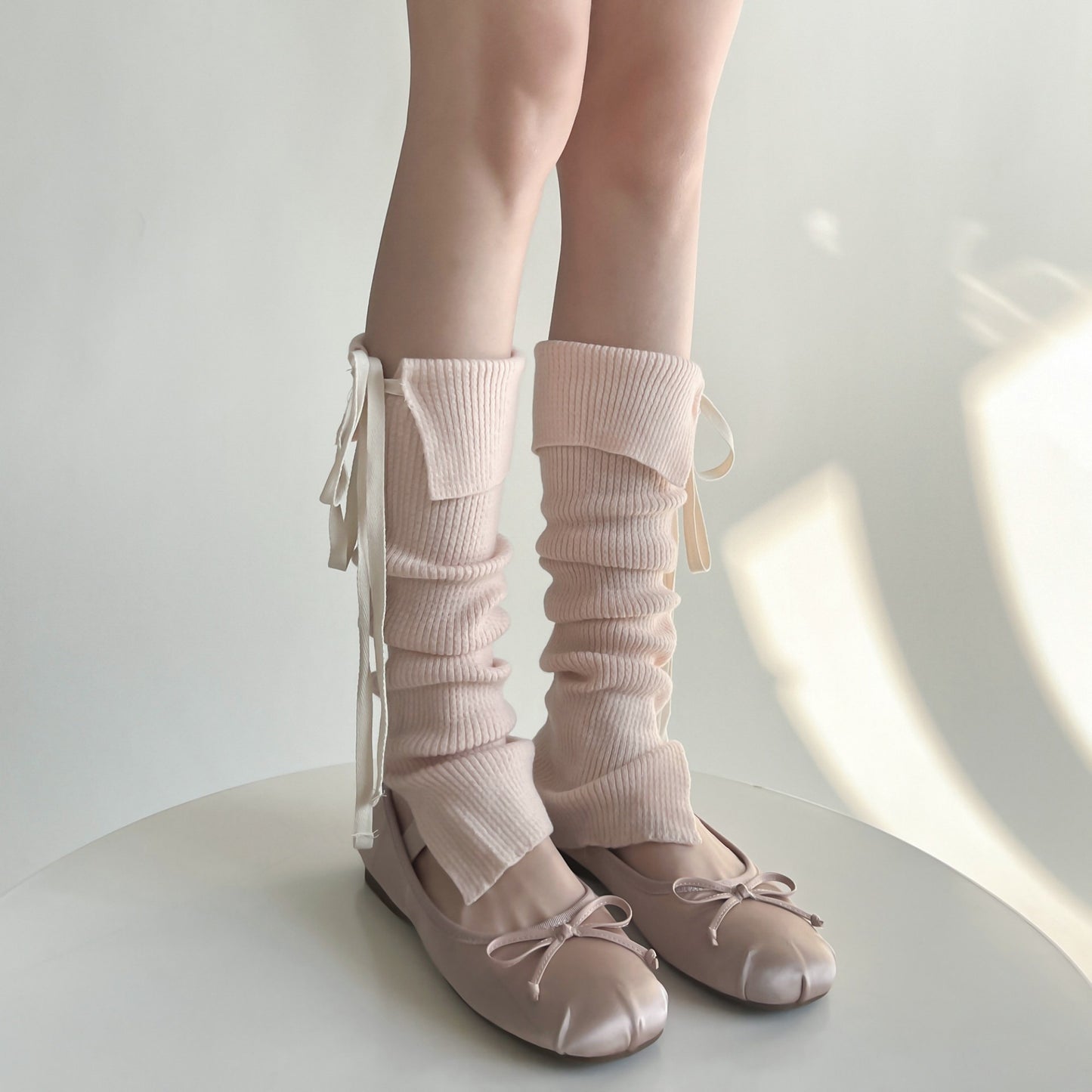 Knit Leg Warmers with Adjustable Ribbon Tie Detail Soft Stretch Texture and Slouchy Layering Fit