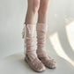 Knit Leg Warmers with Adjustable Ribbon Tie Detail Soft Stretch Texture and Slouchy Layering Fit