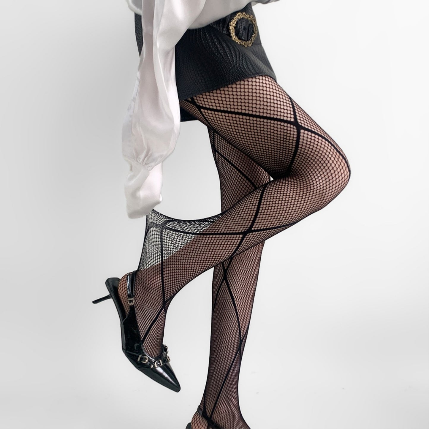 Fishnet Tights with Crisscross Pattern Sheer Mesh Stretch Fit Legging Style Fashion Hosiery
