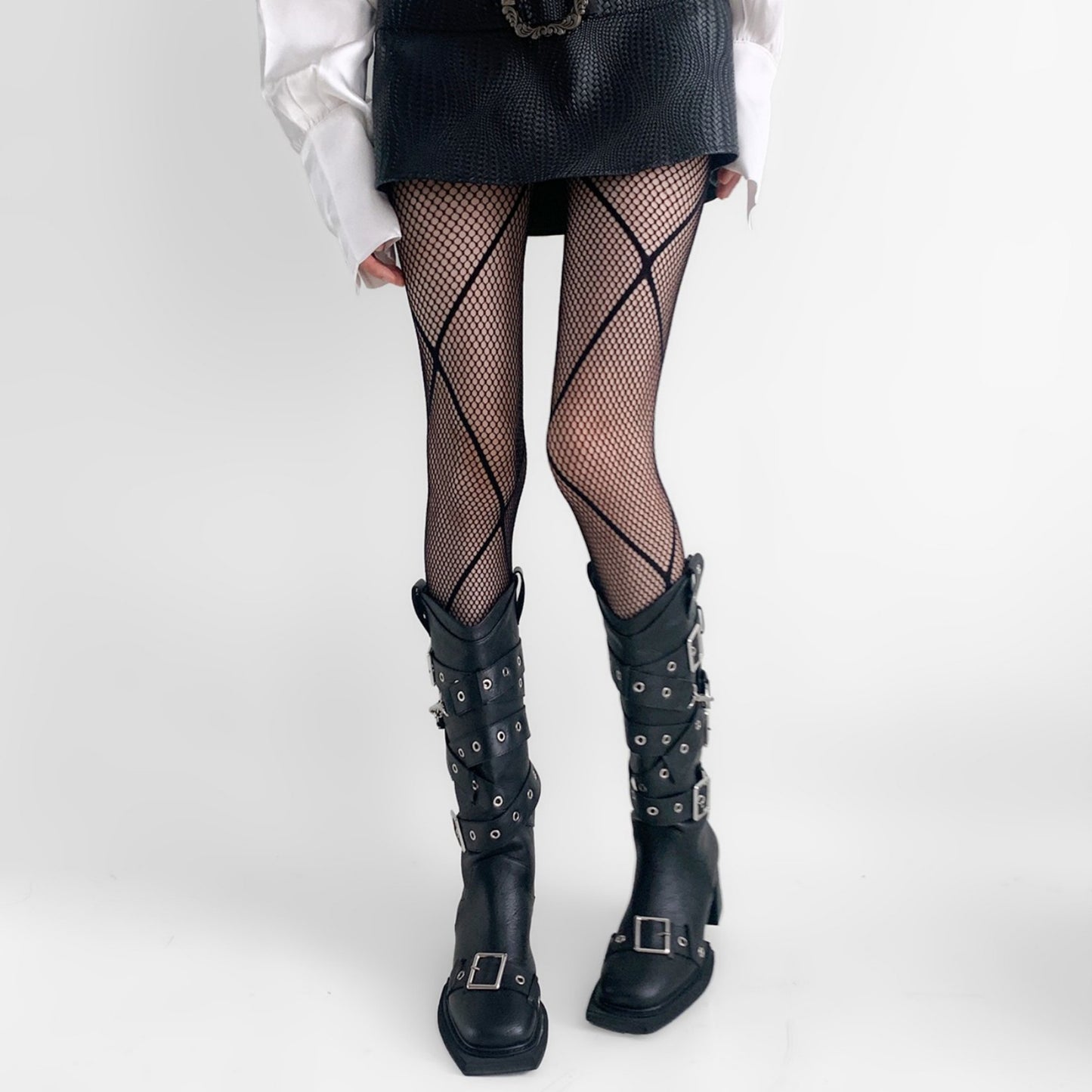Fishnet Tights with Crisscross Pattern Sheer Mesh Stretch Fit Legging Style Fashion Hosiery