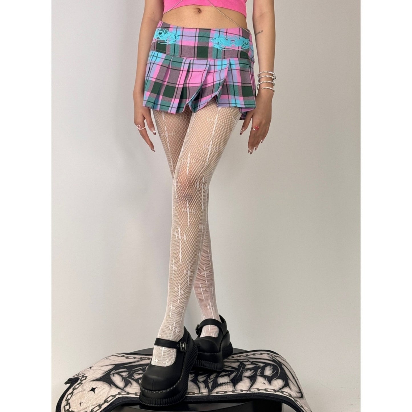 Fishnet Tights with Cross Pattern Stretch Fit Sheer Mesh Legging Style Hosiery