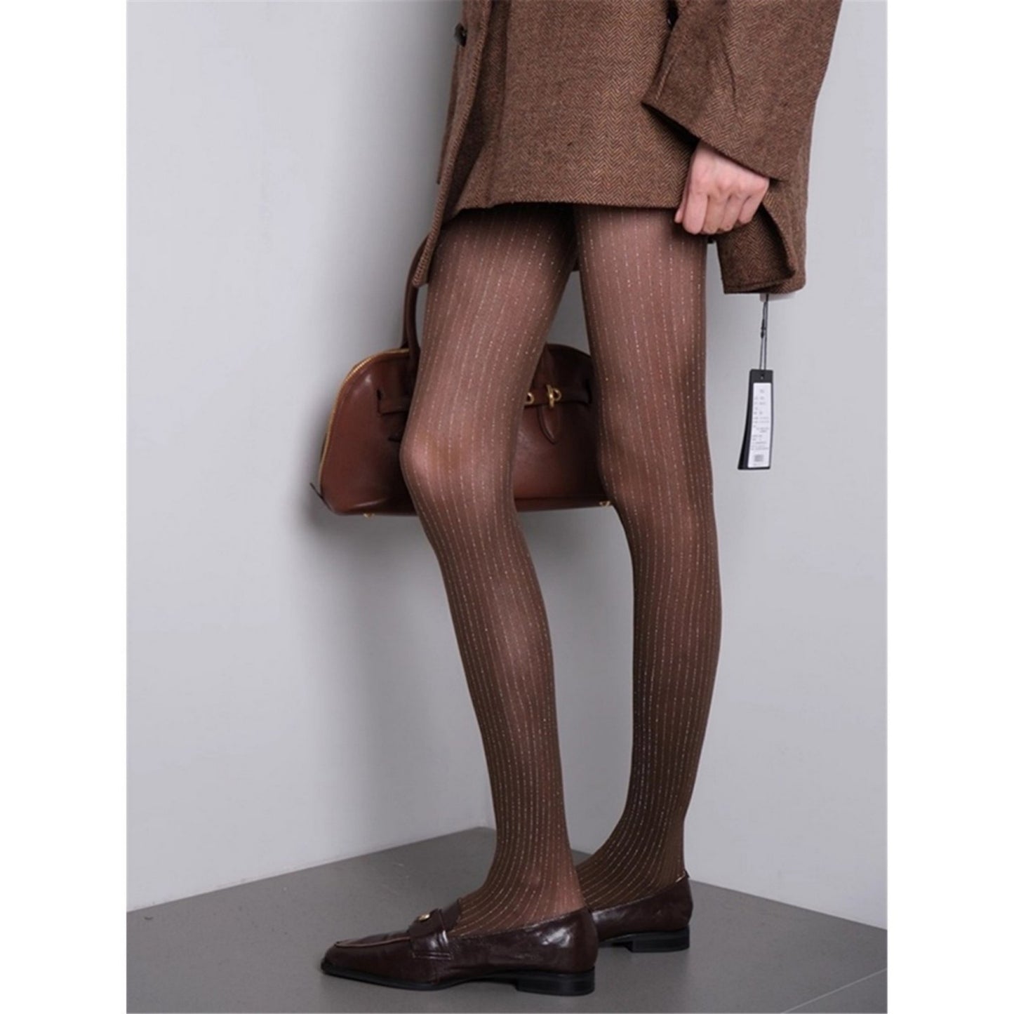 Sheer Vertical Stripe Tights with Soft Stretch Fit and Subtle Shimmer Finish