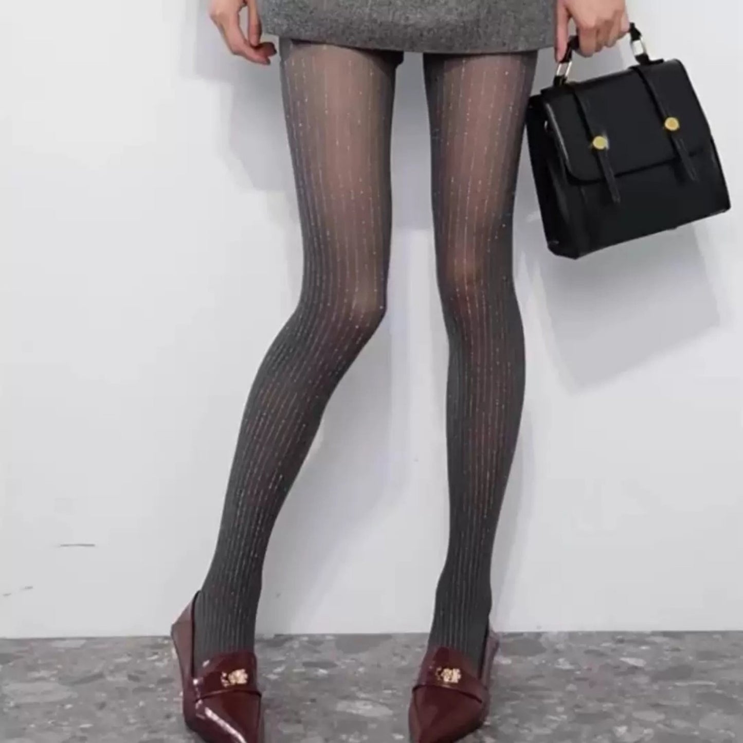 Sheer Vertical Stripe Tights with Soft Stretch Fit and Subtle Shimmer Finish