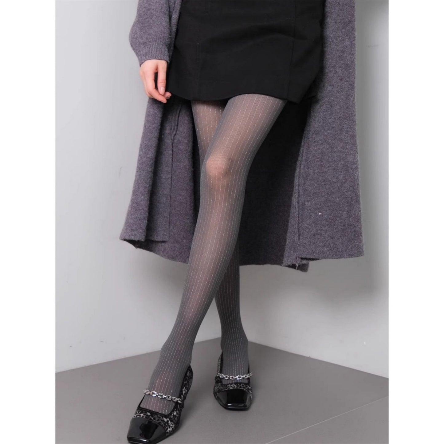Sheer Vertical Stripe Tights with Soft Stretch Fit and Subtle Shimmer Finish