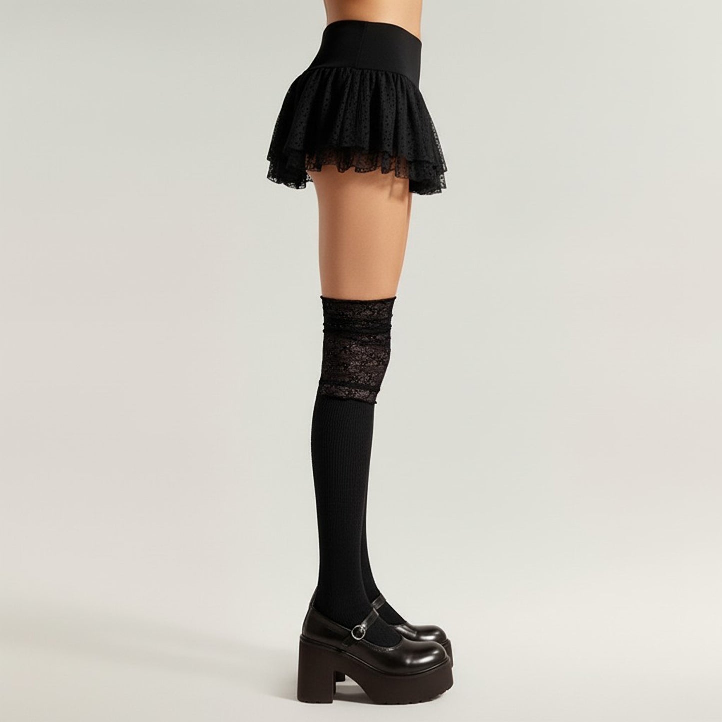 3-PC Women's Lace Cuff Knee High Socks with Stretch Fit and Ribbed Knit Design