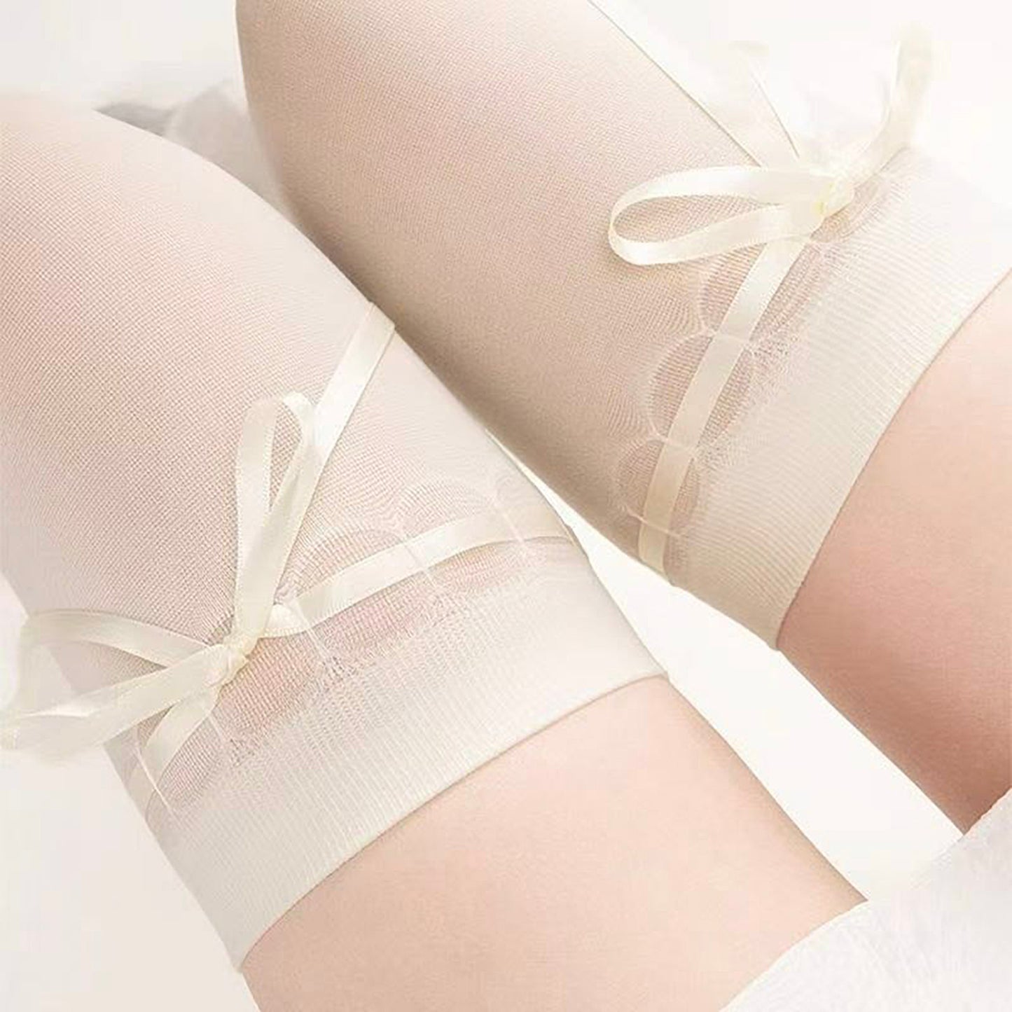 3-PC Women's Thigh High Stockings with Ribbon Tie Detail Stretch Knit Over the Knee Fashion Hosiery