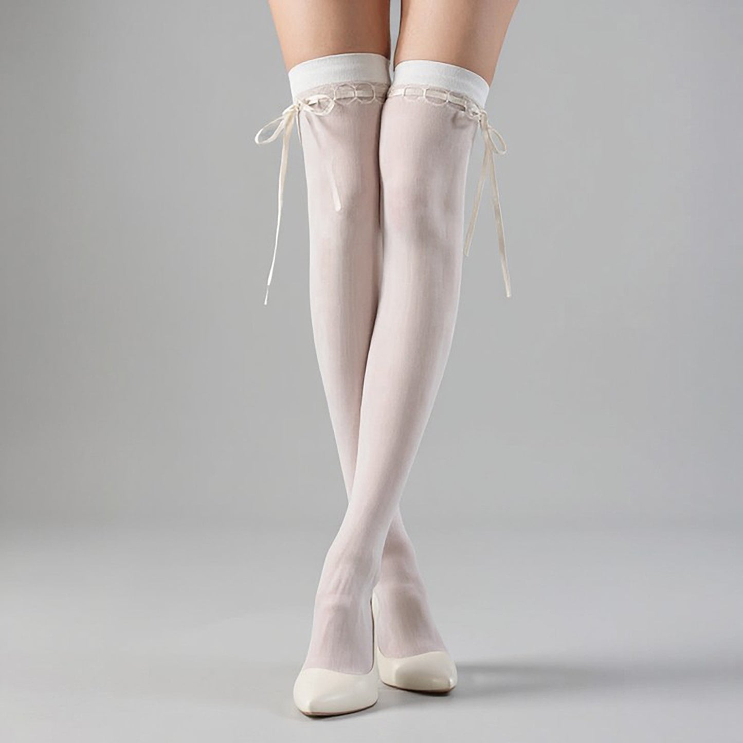 3-PC Women's Thigh High Stockings with Ribbon Tie Detail Stretch Knit Over the Knee Fashion Hosiery