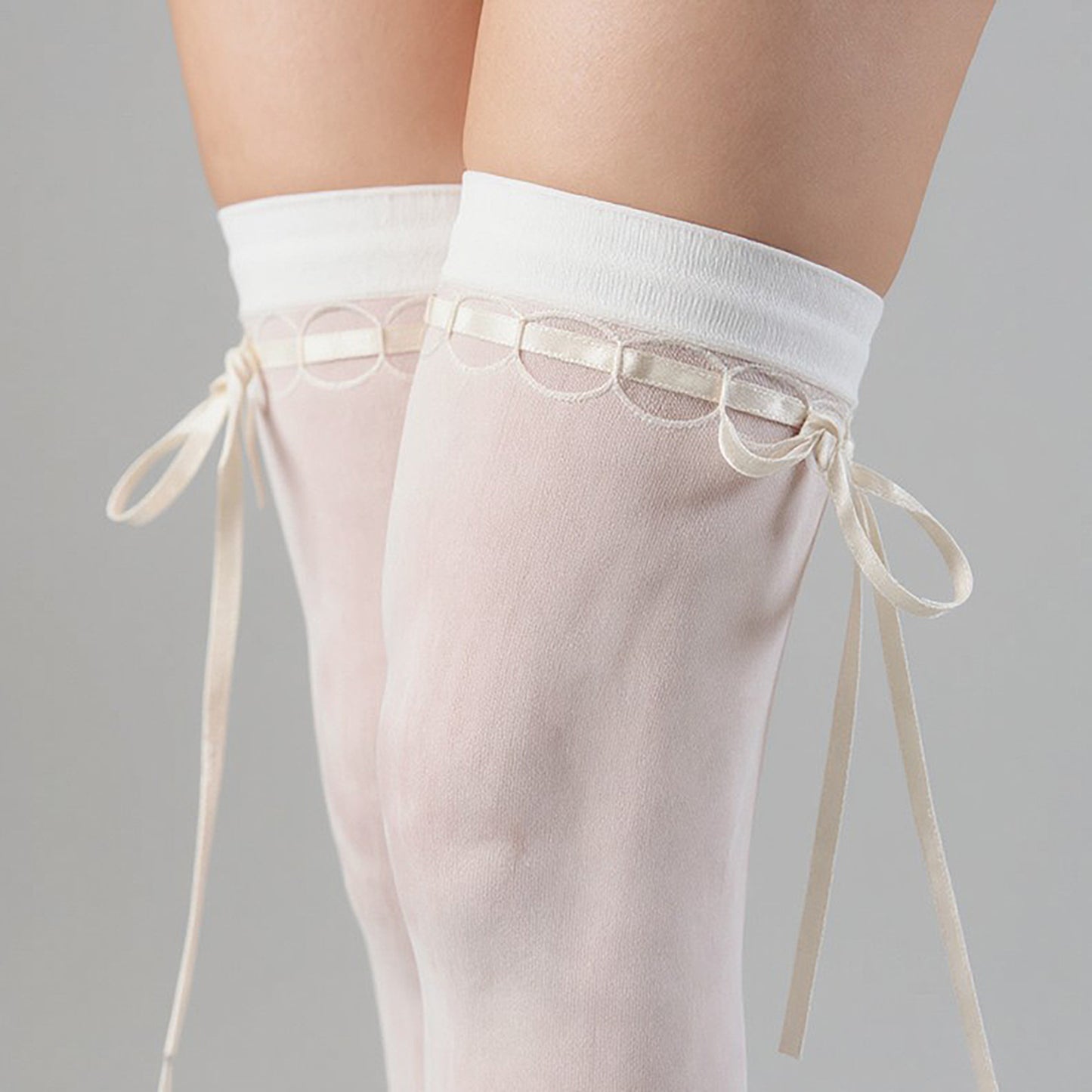 3-PC Women's Thigh High Stockings with Ribbon Tie Detail Stretch Knit Over the Knee Fashion Hosiery