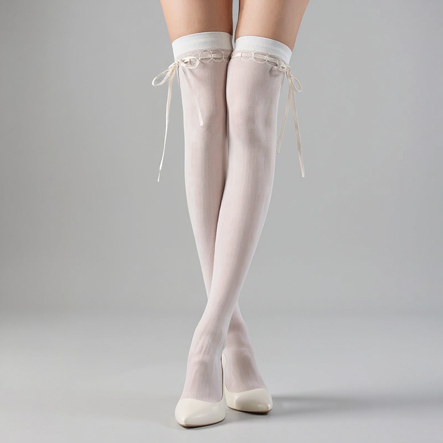 3-PC Women's Thigh High Stockings with Ribbon Tie Detail Stretch Knit Over the Knee Fashion Hosiery