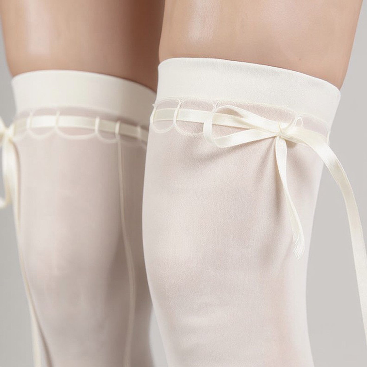 3-PC Women's Thigh High Stockings with Ribbon Tie Detail Stretch Knit Over the Knee Fashion Hosiery