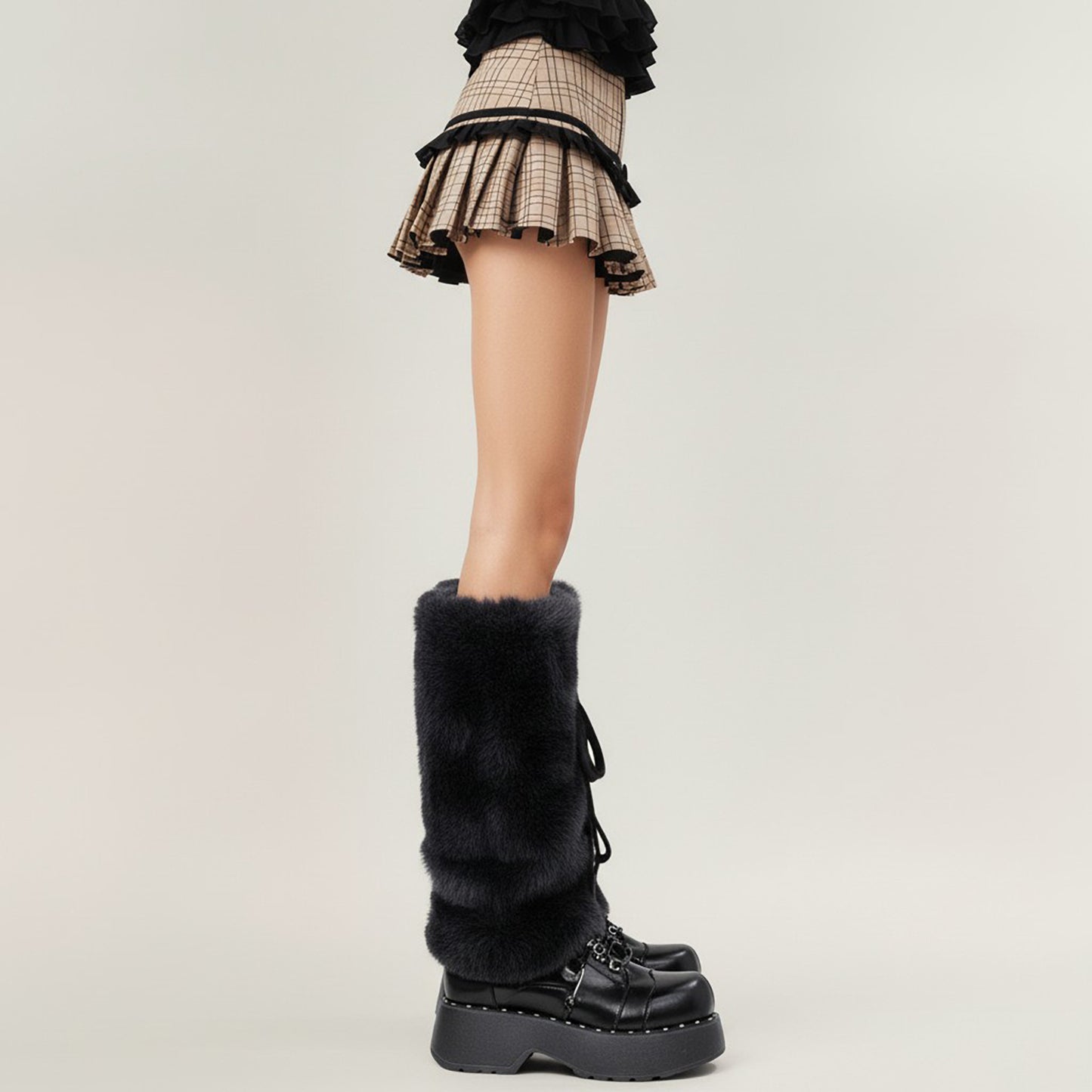 Women's Faux Fur Leg Warmers with Tie Detail Plush Winter Boot Cover Fashion Accessory
