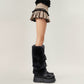 Women's Faux Fur Leg Warmers with Tie Detail Plush Winter Boot Cover Fashion Accessory