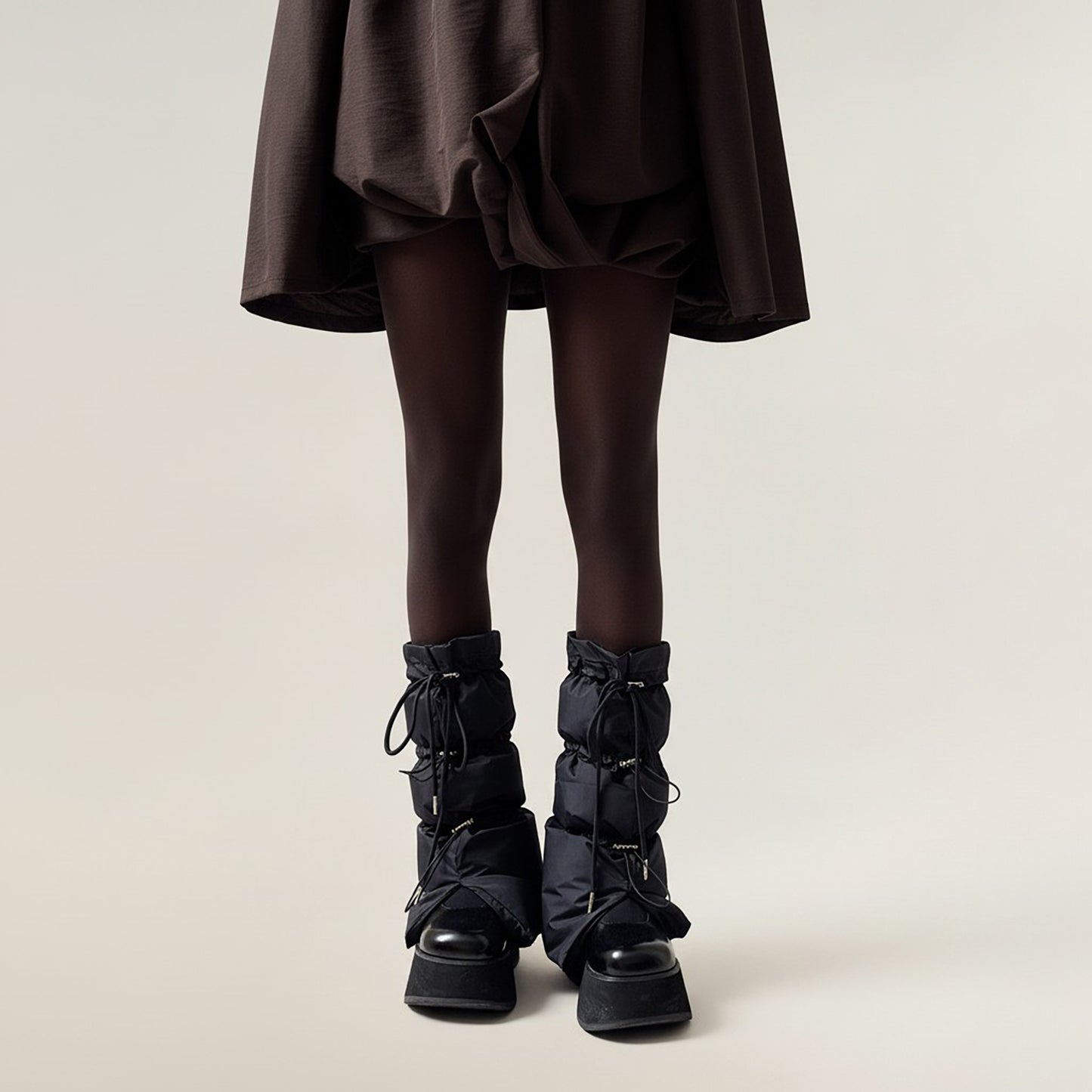 Women's Puffer Style Leg Warmers with Adjustable Drawstring Boot Cover Design