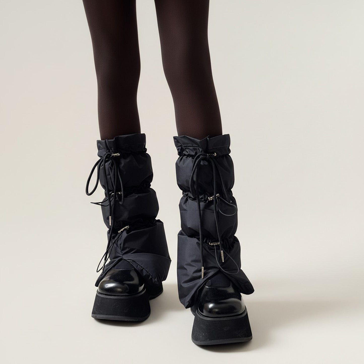 Women's Puffer Style Leg Warmers with Adjustable Drawstring Boot Cover Design