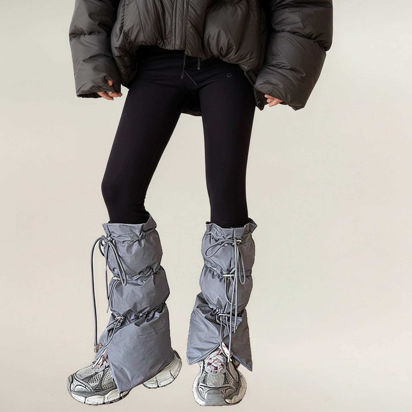 Women's Puffer Style Leg Warmers with Adjustable Drawstring Boot Cover Design