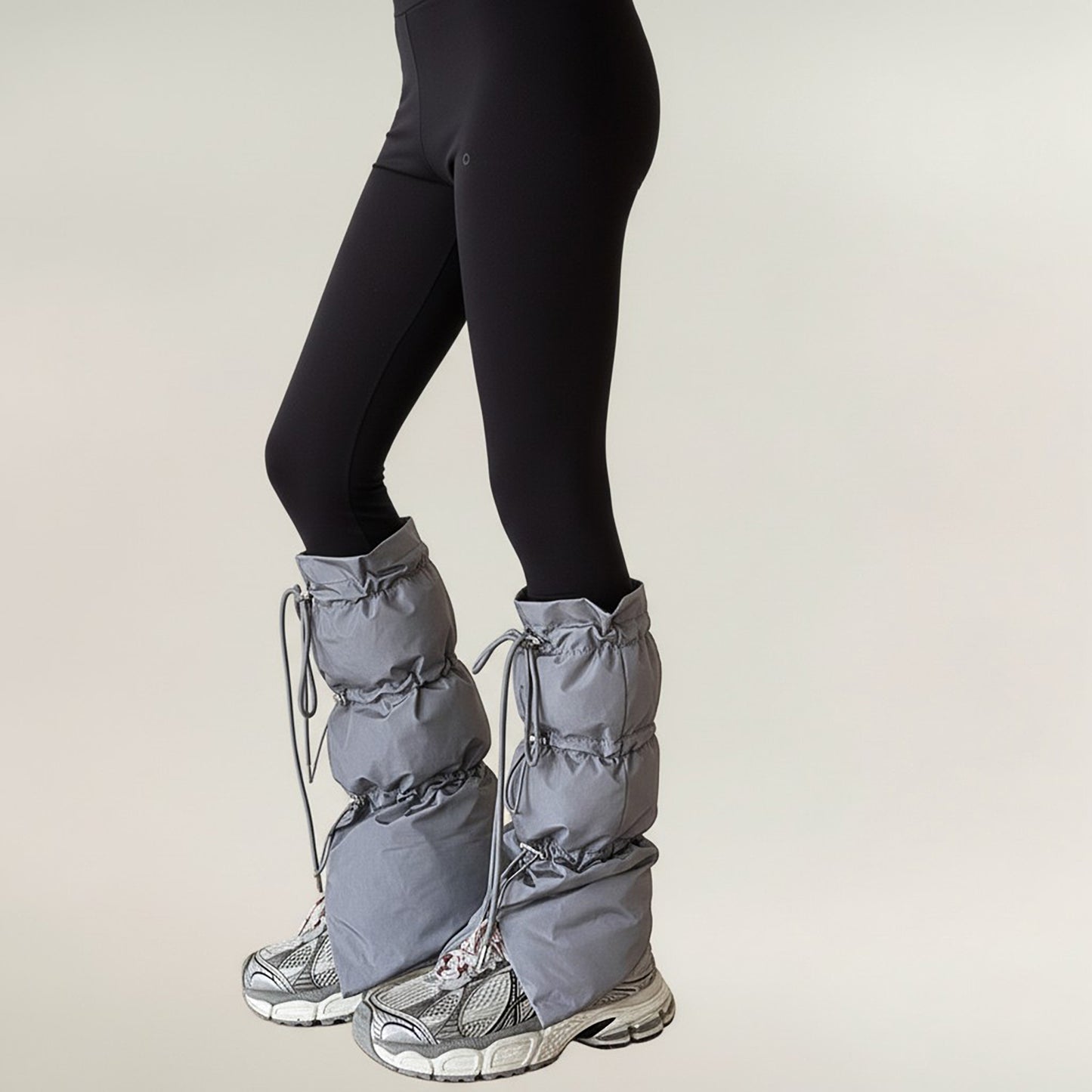 Women's Puffer Style Leg Warmers with Adjustable Drawstring Boot Cover Design
