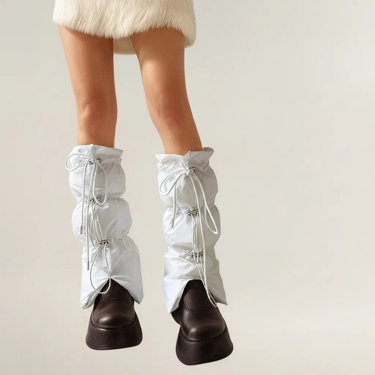 Women's Puffer Style Leg Warmers with Adjustable Drawstring Boot Cover Design