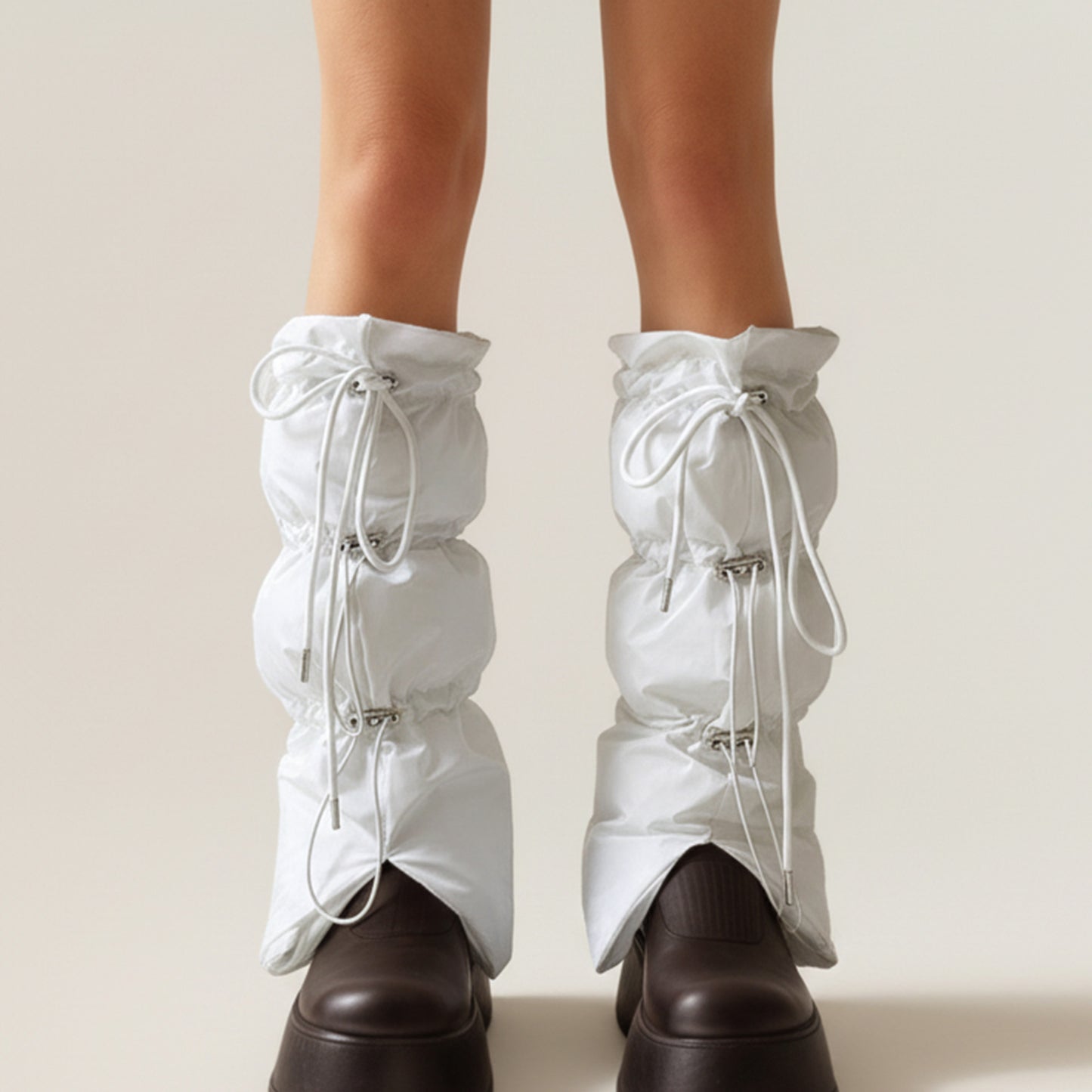 Women's Puffer Style Leg Warmers with Adjustable Drawstring Boot Cover Design