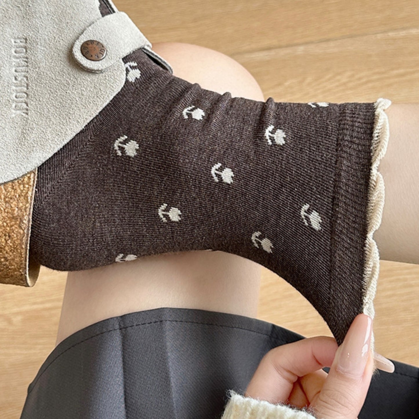 3 Pair Crew Socks Minimal Printed Design Soft Stretch Knit Mid Calf Casual Sock Set US 5-10.5