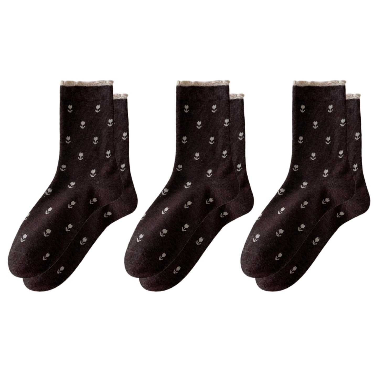 3 Pair Crew Socks Minimal Printed Design Soft Stretch Knit Mid Calf Casual Sock Set US 5-10.5