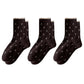 3 Pair Crew Socks Minimal Printed Design Soft Stretch Knit Mid Calf Casual Sock Set US 5-10.5