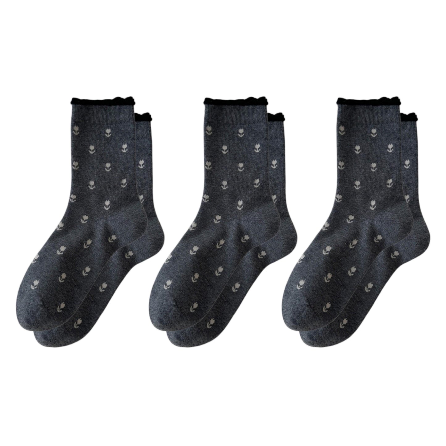 3 Pair Crew Socks Minimal Printed Design Soft Stretch Knit Mid Calf Casual Sock Set US 5-10.5