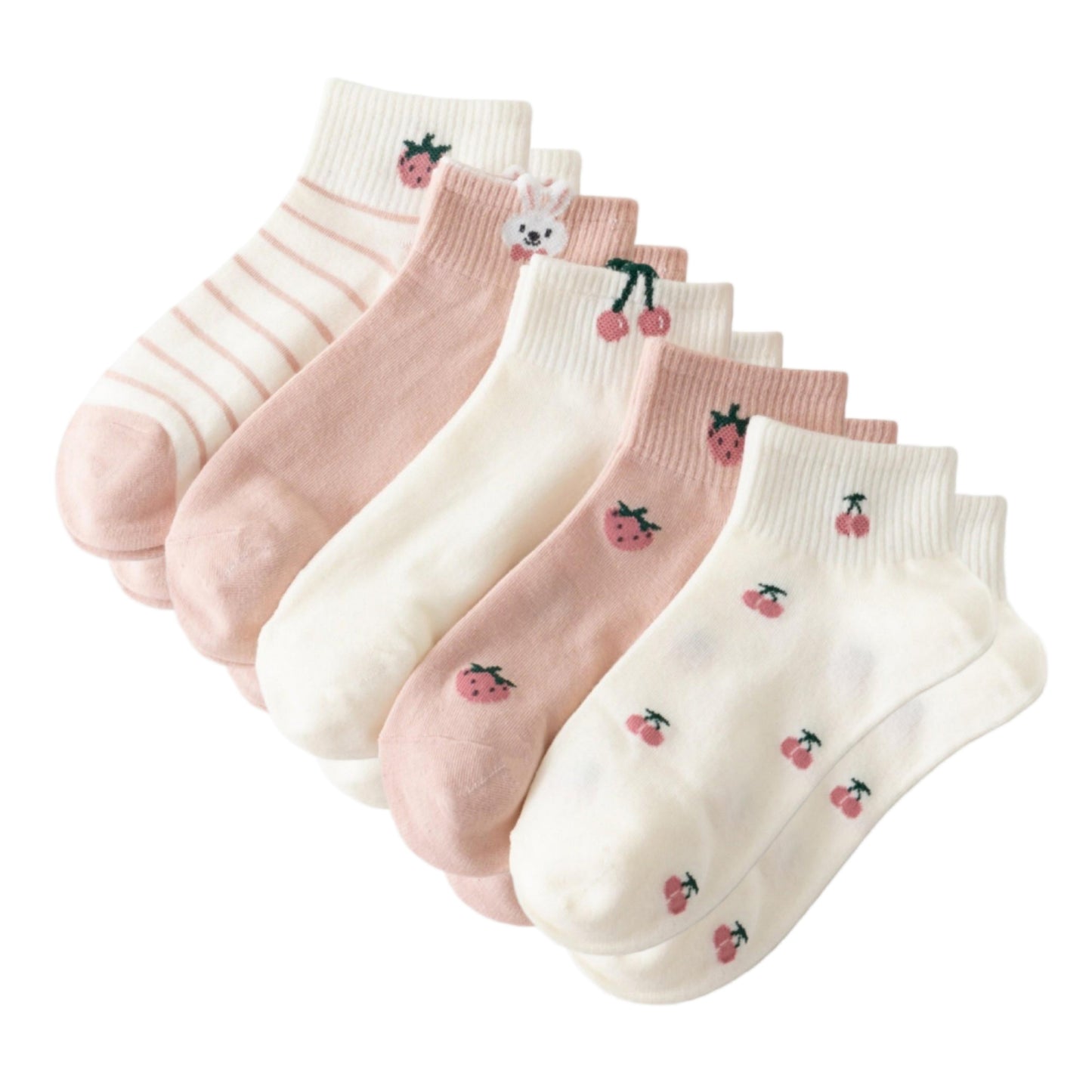5 Pair Ankle Socks Soft Stretch Knit Ribbed Cuff Casual Giftable Sock Set US 5-10.5