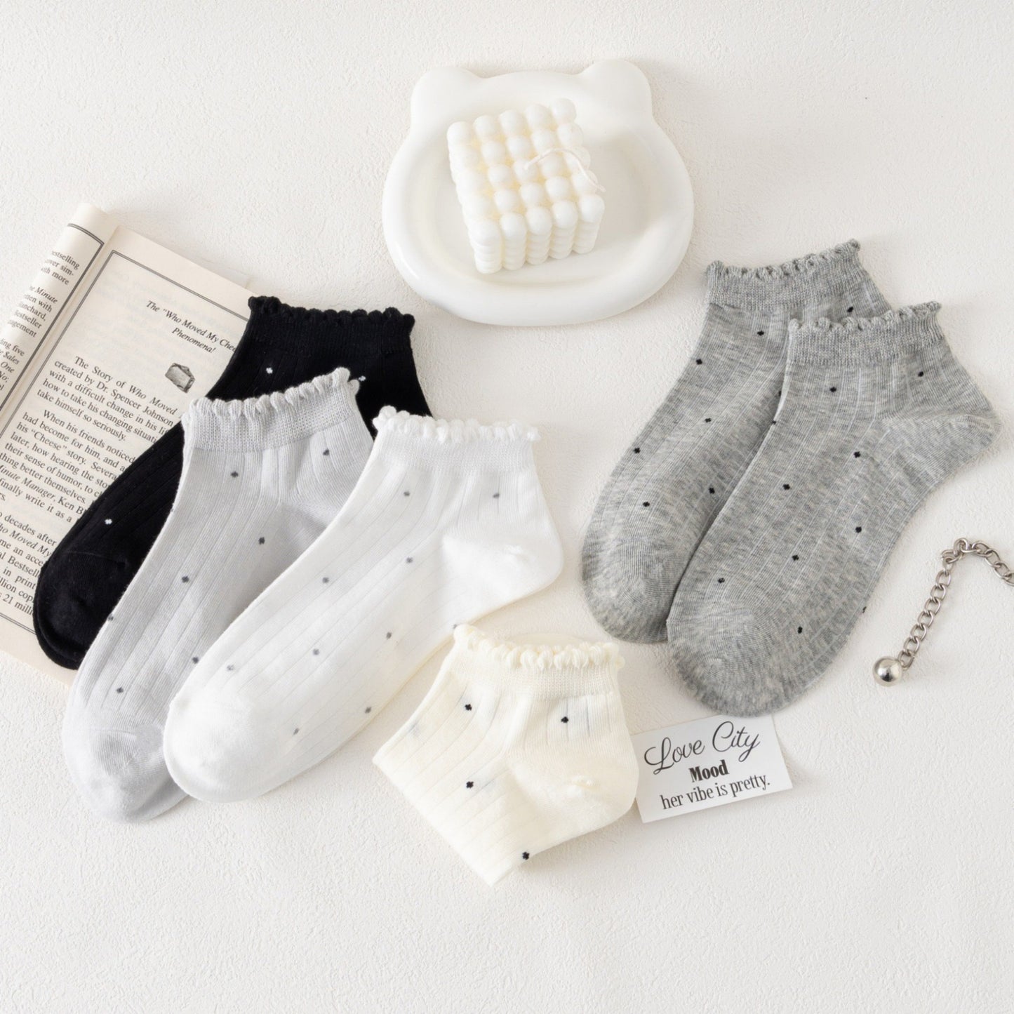 5 Pair Ankle Socks Soft Stretch Knit Ribbed Cuff Casual Giftable Sock Set US 5-10.5