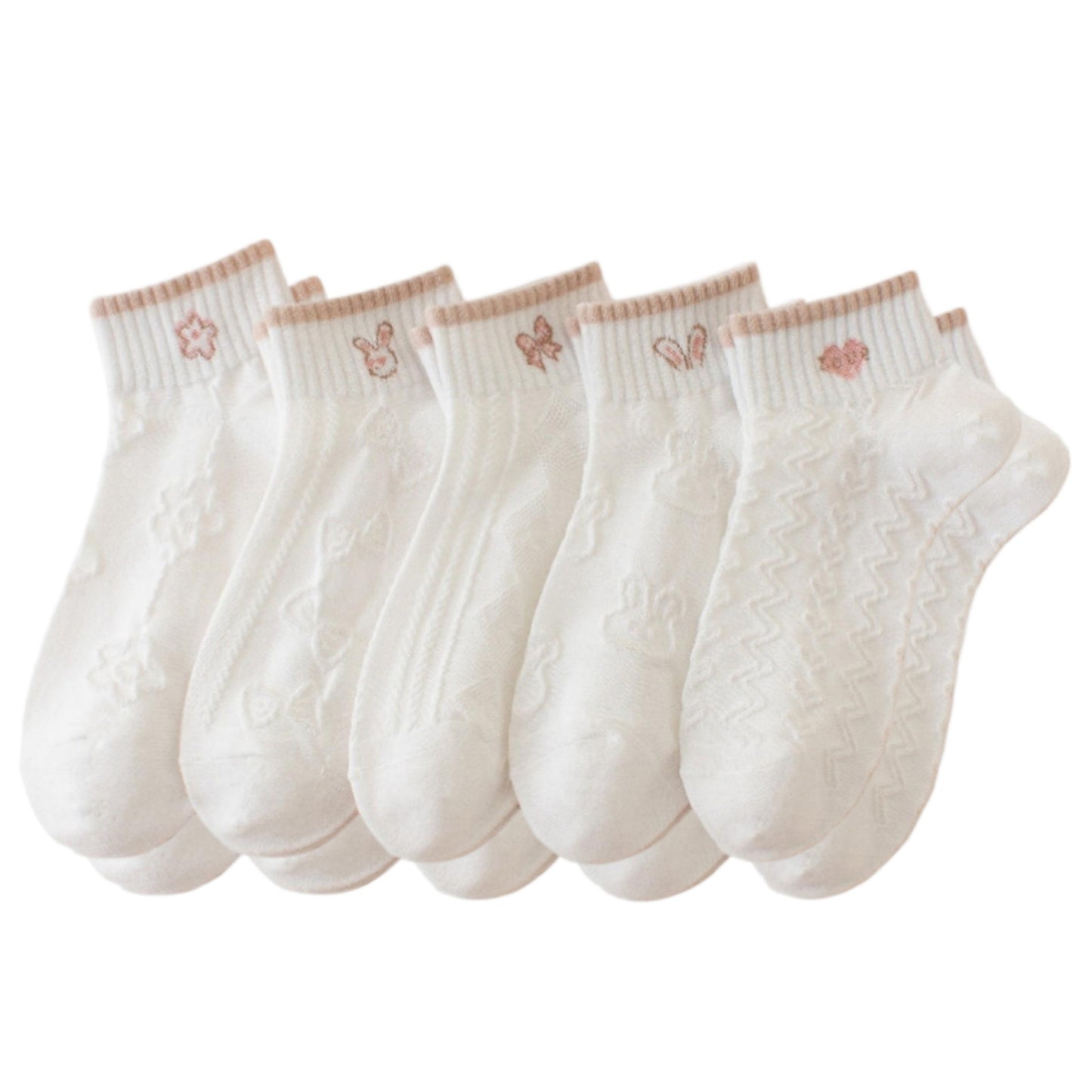 5 Pair Ankle Socks Soft Stretch Knit Ribbed Cuff Casual Giftable Sock Set US 5-10.5