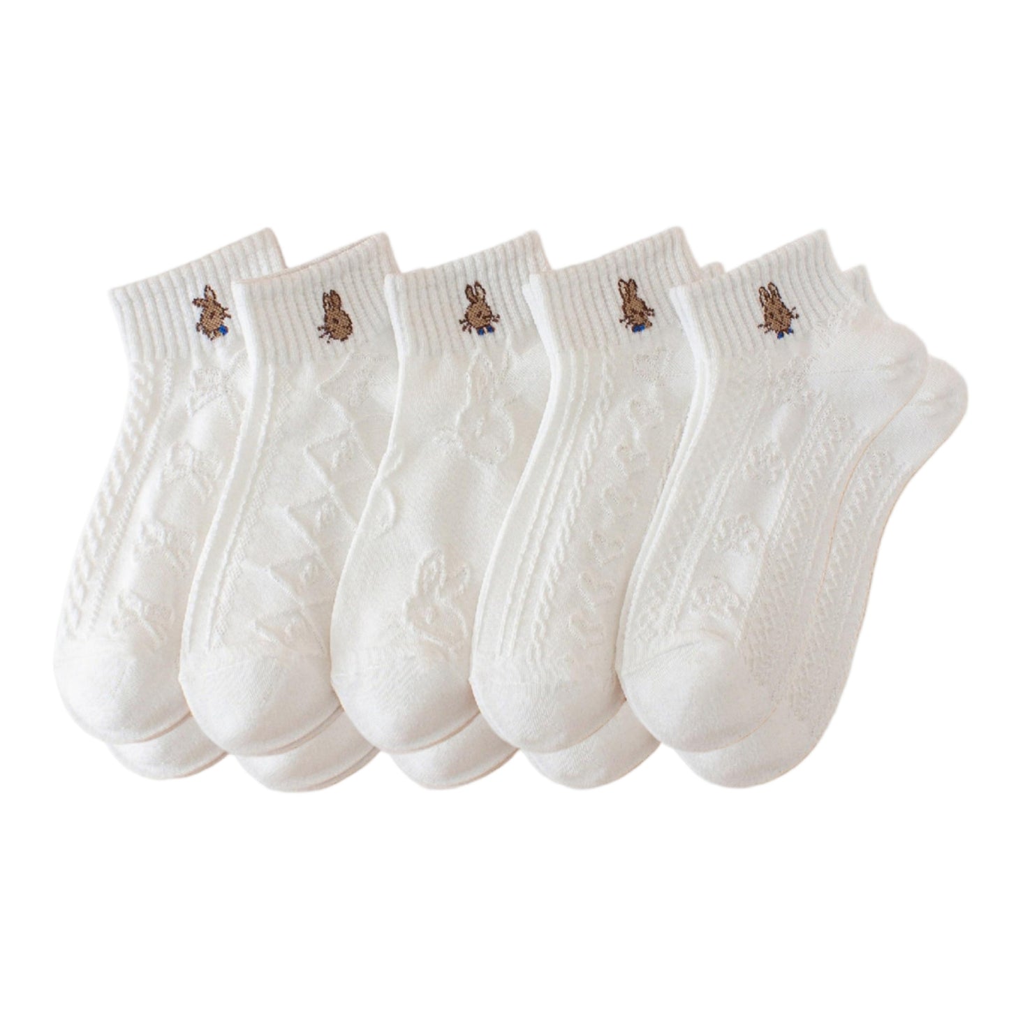 5 Pair Ankle Socks Soft Stretch Knit Ribbed Cuff Casual Giftable Sock Set US 5-10.5