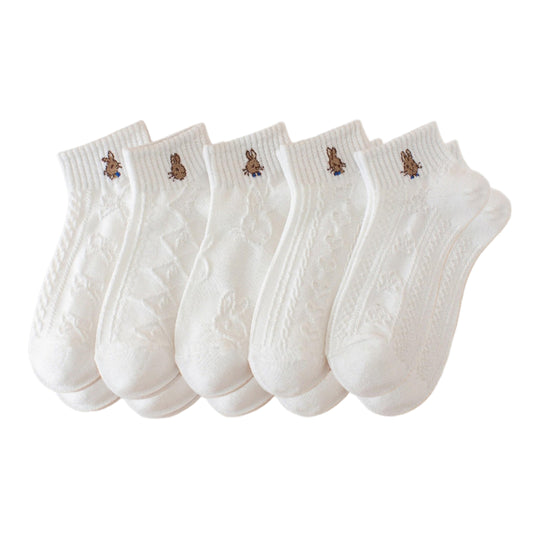 5 Pair Ankle Socks Soft Stretch Knit Ribbed Cuff Casual Giftable Sock Set US 5-10.5