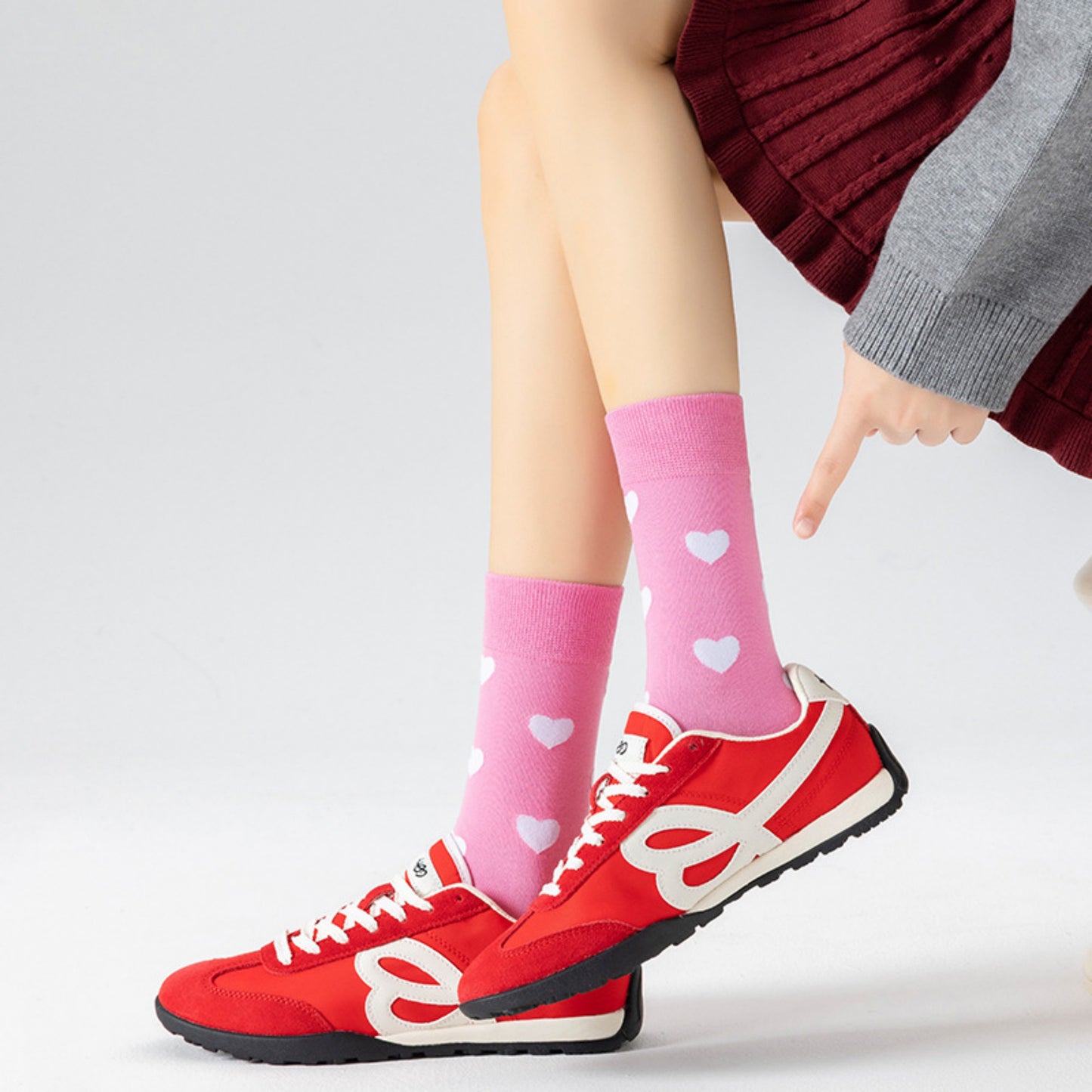 3 Pair Crew Socks Heart Pattern Soft Stretch Knit Mid Calf Length Casual Giftable Sock Set US 5-10.5
